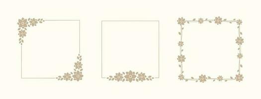 conjunto do elegante quadrado floral quadro, Armação e fronteiras. boho linha Casamento flores, folhas para convite Salve  a encontro cartão. botânico estético Projeto vetor ilustração.