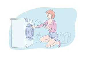 automático lavar, família utensílio conceito vetor