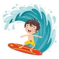 personagem de desenho animado feliz surfando no mar vetor