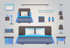 Elemento de Design de interiores de quarto de cama realista vetor