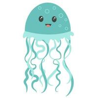 fofa desenho animado medusa isolado em branco fundo. kawaii azul medusa com bolhas para cumprimento cartão, festa convite, e seu Ideias do Projeto. vetor ilustração.