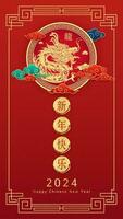 feliz chinês Novo ano 2024. chinês Dragão zodíaco ouro com nuvem em vermelho fundo para cartão Projeto. China lunar calendário animal. tradução feliz Novo ano 2024, ano do a Dragão. vetor eps10.