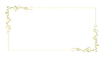 ouro floral retângulo quadro. simples linha fronteira, folhas e flores, Casamento convite e cartões, logotipo Projeto e cartazes modelo. elegante mínimo estilo floral vetor isolado