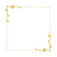 ouro floral quadrado quadro. elegante linha fronteira, folhas e flores, Casamento convite e cartões, logotipo Projeto e cartazes modelo. simples mínimo estilo botânico vetor arte.