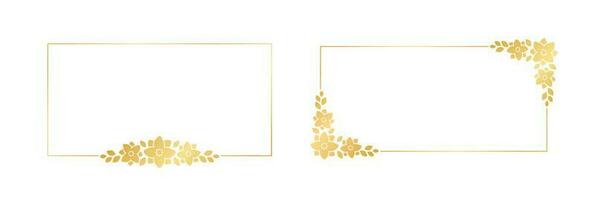retângulo ouro floral quadro, Armação definir. luxo dourado fronteiras para convite, cartão, casamento, certificado. vetor arte com flores e folhas.