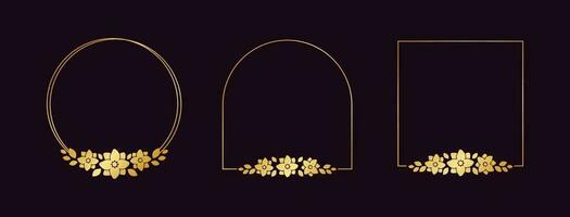 ouro geométrico floral quadro, Armação modelo definir. luxo dourado quadro, Armação fronteira para convidar, casamento, certificado. vetor arte com flores e folhas.