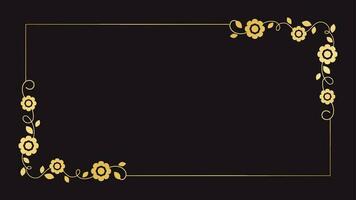 ouro floral retângulo quadro. simples linha fronteira, folhas e flores, Casamento convite e cartões, logotipo Projeto e cartazes modelo. elegante mínimo estilo floral vetor isolado