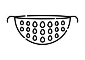 escorredor de macarrão, peneira Preto e branco vetor linha ilustração