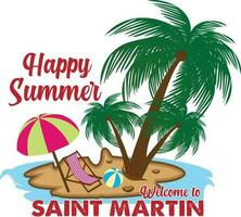 feliz verão bem-vinda para santo Martin de praia camiseta Projeto vetor