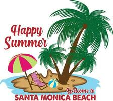 feliz verão bem-vinda para santa monica de praia camiseta Projeto vetor