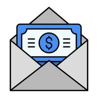 ícone de envelope de dinheiro em design plano vetor