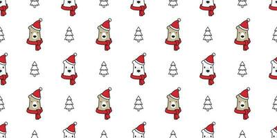 Urso desatado padronizar vetor Natal árvore polar Urso santa claus chapéu cachecol isolado desenho animado ilustração telha fundo repetir papel de parede