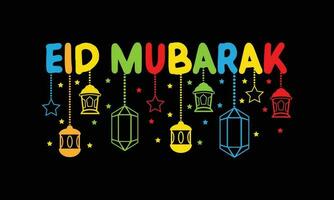 eid Mubarak tipografia e caligrafia. eid ul-fitr, eid ul-adha. religioso feriados estão célebre de muçulmanos mundialmente. criativo ideia, conceito Projeto eid mubarak. colorida vetor fundo camiseta