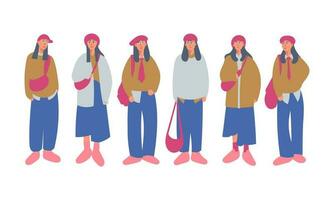 conjunto do mulheres dentro inverno roupas. vetor ilustração dentro plano estilo.