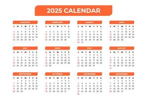 2025 básico calendário dentro branco fundo vetor