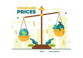 comparar preços vetor ilustração do inflação dentro economia, balanças com preço e valor bens dentro plano desenho animado mão desenhado aterrissagem página modelos