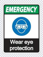 emergência usar proteção ocular em fundo transparente vetor