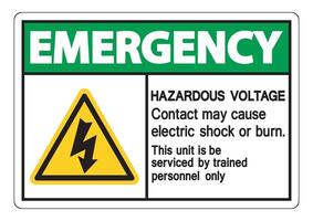 contato de tensão perigosa de emergência pode causar choque elétrico ou sinal de queimadura no fundo branco vetor