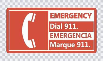 Sinal de emergência bilíngüe 911 em fundo transparente vetor