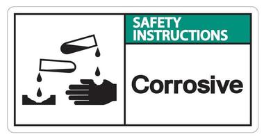 instruções de segurança símbolo corrosivo sinal em fundo branco vetor