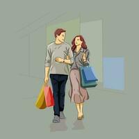 homem e mulher fazendo compras Comprar bens vestem e periférico vetor