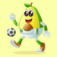 fofa abacate personagem jogando futebol vetor