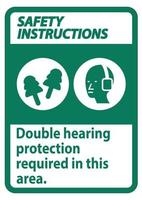 as instruções de segurança assinam proteção auditiva dupla necessária nesta área com protetores auriculares e protetores auriculares vetor