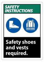 as instruções de segurança assinam sapatos de segurança e colete obrigatório com os símbolos ppe vetor