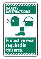 instruções de segurança sinalizam que o desgaste de proteção é necessário nesta área com óculos de proteção, capacete e botas vetor