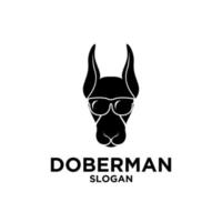 simples e bonito cabeça de cachorro doberman usado óculos de sol em vetor logotipo ícone ilustração