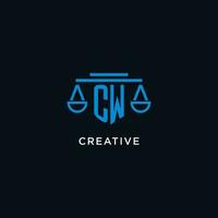 cw monograma inicial logotipo com balanças do justiça ícone Projeto inspiração vetor