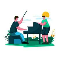 pai e criança jogando música juntos plano ilustração minimalista moderno vetor conceitos para rede página local na rede Internet desenvolvimento, Móvel aplicativo