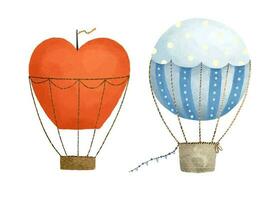 fofa infantil ilustração com quente ar balão, jornada, viagem definir. bebê arte, adesivo vetor