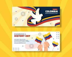 Colômbia independência dia horizontal bandeira desenho animado mão desenhado modelos fundo ilustração vetor