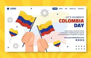 Colômbia independência dia social meios de comunicação aterrissagem página plano desenho animado mão desenhado modelo ilustração vetor