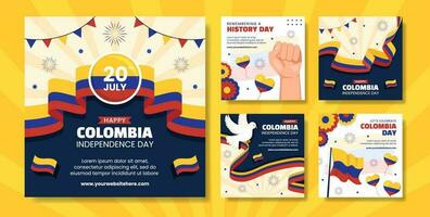 Colômbia independência dia social meios de comunicação postar desenho animado mão desenhado modelos fundo ilustração vetor