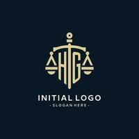 hg inicial logotipo com escala do justiça e escudo ícone vetor