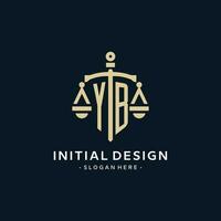 yb inicial logotipo com escala do justiça e escudo ícone vetor