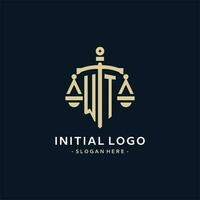 wt inicial logotipo com escala do justiça e escudo ícone vetor