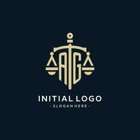 ag inicial logotipo com escala do justiça e escudo ícone vetor