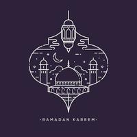 caligrafia árabe ramadan kareem com desenho de arte em linha de mesquita vetor