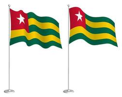 bandeira do togolês república em mastro de bandeira acenando dentro vento. feriado Projeto elemento. posto de controle para mapa símbolos. isolado vetor em branco fundo