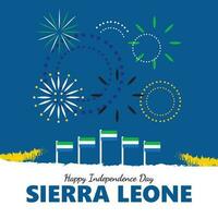 serra leone independência dia celebração cumprimento cartão com bandeiras e fogos de artifício. independência dia vetor ilustração.