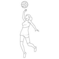 menina jogar voleibol linha arte vetor