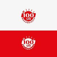 100 anos logotipo. vetor ilustração do 100 ano velho vermelho turco bandeira e atatürk. silhueta desenhando em a cavalo e a turco bandeira dentro a 100ª aniversário. livre vetor