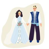 recém-casados em trajes nacionais armênios. marido e mulher armênios. ilustração vetorial em estilo cartoon plana vetor