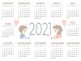 calendário 2021 vetor de 12 meses