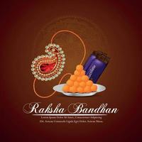 festival indiano de feliz festa raksha bandhan cartão comemorativo com rakhi e doce vetor