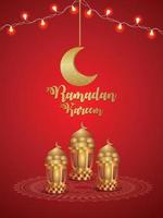 fundo islâmico Ramadan Kareem realista com lanterna dourada vetor