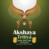 ilustração em vetor de cartão de desconto de venda de festival indiano akshaya tritiya com colar de ouro e diamantes